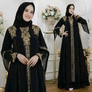 PROMO ABAYA COD!! Empat Saudara//Gamis Abaya Turkey/ Abaya Arab Hitam Jersey Mix Ceruti Bordir Mote Swarosky Turkey Model AISYAH 876 Terbaru