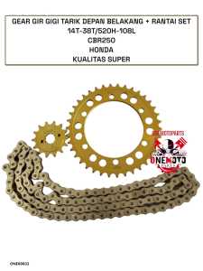 GEAR GIR GIGI TARIK DEPAN BELAKANG + RANTAI SET GOLD EDITION 14T-38T/520H-108L CBR250 KUALITAS SUPER