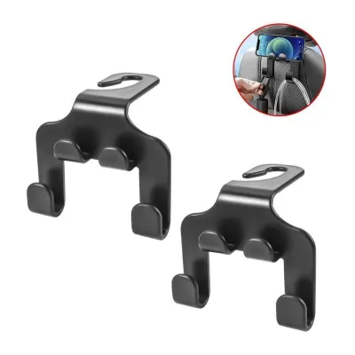 2pcs Car Headrest Hooks 4 in 1 Car Back Seat Hanging Hook Durable Automotive Purse Hooks Universal Vehicle Interior Storage Organizer