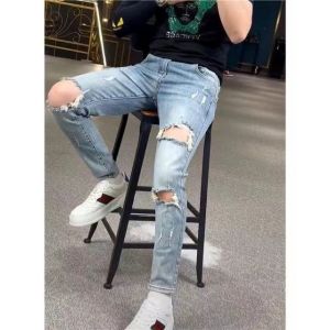 HOPEU Ripped Skinny Jeans for Men Stretch Hole Biker Jean Punk Style Jeans Men Casual Hip Hop Pants Denim Trousers