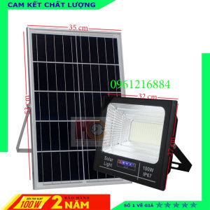 Đèn pha năng lượng mặt trời cao cấp100W thương hiệu  HC SOLAR vỏ nhôm tấm pin rời ánh sáng trắng báo pin ngoài