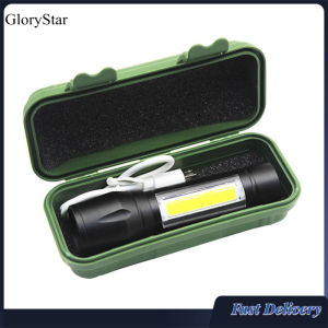 GloryStar Aluminum Mini COB Zoomable Flashlight Usb Rechargeable Work Light Torch Outdoor Emergency Inspection Lamp