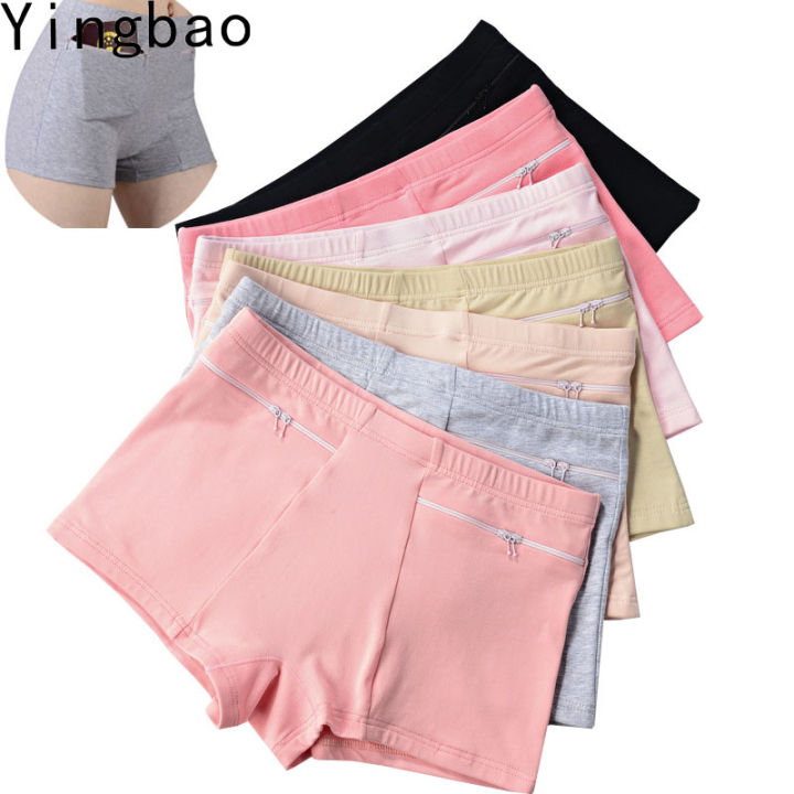 Yingbao L-4XL Women's Underwear with pockets Short Leggings Cotton Plus  Size High Waist Soft Breathable Boyshort Stretch Boxer Briefs Black Red  Grey