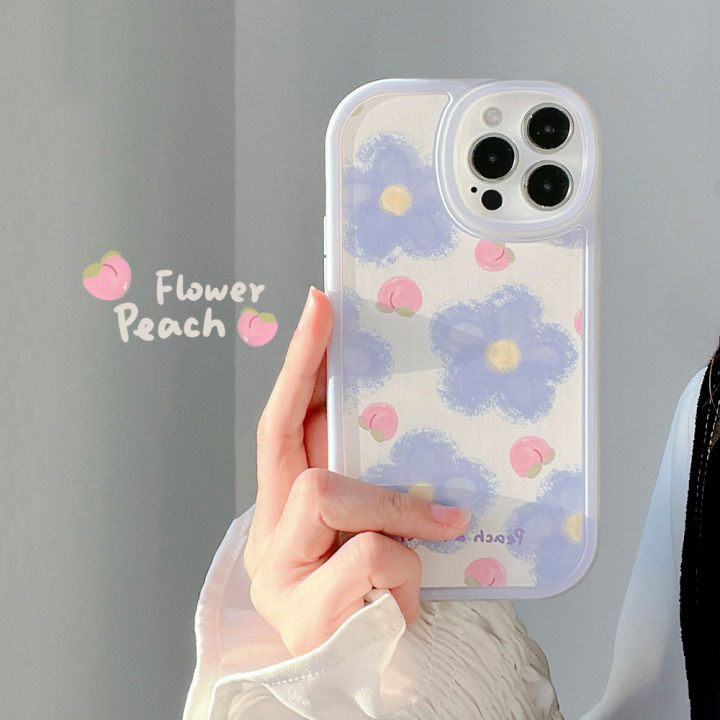 Blue Summer Peach Blue Flower for Iphone 16 16plus 16pro 16promax 15 15plus  15pro 15promax 14 14plus 14pro 14promax 13mini 13 13Pro 13pro Max 12Mini