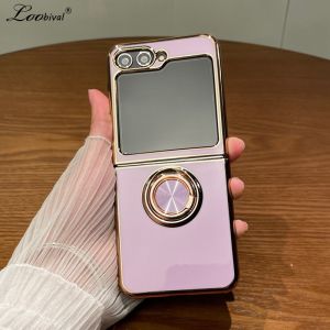 Plating Magnetic Ring Holder Case for Samsung Galaxy Z Flip 6 5 4 3 flip6 ZFlip Bracket Stand Matte Silicone Solid Color Cover