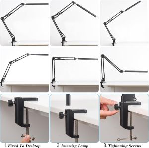 【Fast Delivery】 LED Folding Desk Lamp Metal Swing Long Arm Lamp Eye-Caring Dimmable Table Lamp ledFlexible Arm Table Lamp led 3 Color Modes 10 Brightness Dimming Reading Light with USB PortMemory FunctionCilp