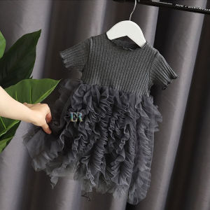 LNR Shop Dress Anak Perempuan Tutu Ruffle Lengan Pendek dengan Tali Pinggang Atasan Cotton Gaun Pesta Putri Anak-Anak Kostum Gaun Tutu Ulang Tahun Pernikahan Gaun Tille Suit Korean Fashion Cartoon Princess