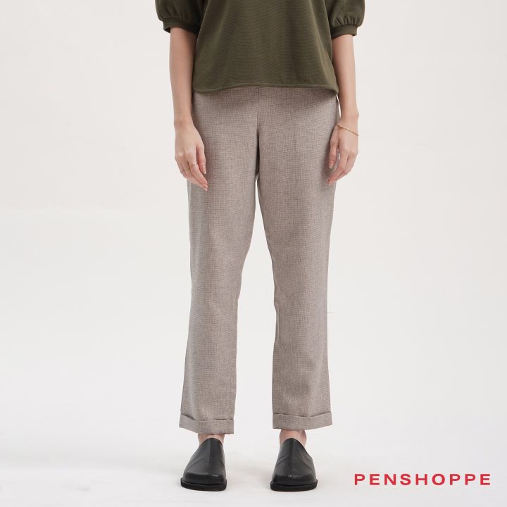 Dress Code Chic Fit Textured Trousers For Women (Khaki