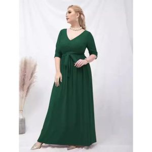 ANNEFASHION #2206 PLUS SIZE DRESS PARTY ELEGANT V-NECK PLAIN MAXI DRESS FOR WOMEN (FIT TO XL)
