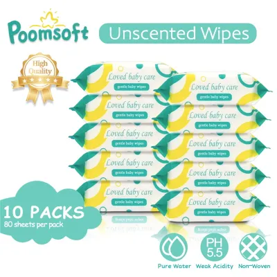 POOMSOFT 10 Packs Baby Wipes Wet 80 Pcs/Pack Alcohol-Free Unscented Baby Wipes Wet Tissue Wipes Baby