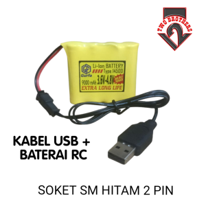 Paket Kabel USB + Baterai Mainan Anak RC 4X 14500 9000mAh 36V-48V Soket Hitam