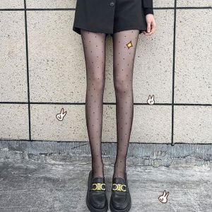 KAK SHOPZ ถุงน่องสีขาวเวอร์ชั่นเกาหลี สำหรับผู้หญิง ฤดูใบไม้ ฤดูร้อนสไตล์ บาง โบว์หวาน สีเดีย น้ำนม และโลลิต จุด JK สีดำ