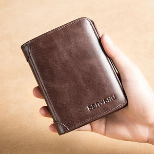 MISTLETOE Fashion Trifold Men Wallet Original Card Holder Genuine Leather Purse for Men RFID Protection Black Brown Color