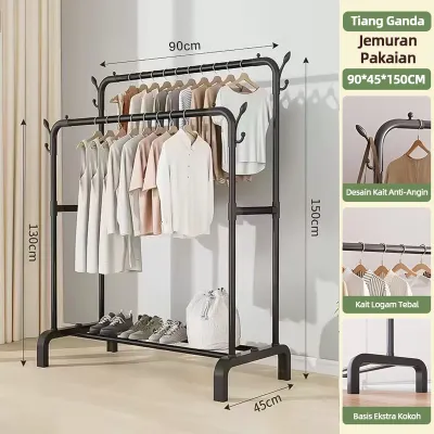XMVP Baju Berdiri Gantungan /Rak Gantung Gawangan Pakaian 2 Layer Serbaguna/Rak Pakaian Yang Praktis/Rak Gantungan Baju Serbaguna/Besi Kuat + Plastik Premium