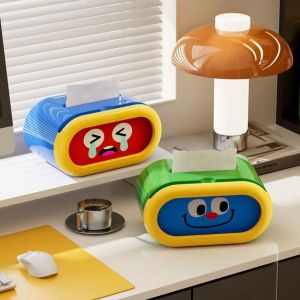 YUBAGUANB Large-Capacity Cartoon Tissue Box Interchangeable Expression Pull-Out Design Facial Tissue Holder Practical‌ Space-saving  Tissue Case Home Use