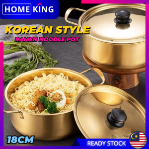 HOMEKING | Korean Style Gold Ramen Noodle Pot 18cm / Periuk Mee Korea Emas Korea Ramen Pot Noodle Golden Yellow Aluminium Soup Steel Lid Gold K Drama Bowl
