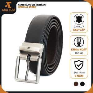 [New 2026] Thắt lưng nam da Ý khóa xoay 2 mặt da đen/nâu Anh Tho Leather khóa hợp kim xám trắng sang trọng MI2MKK35-23