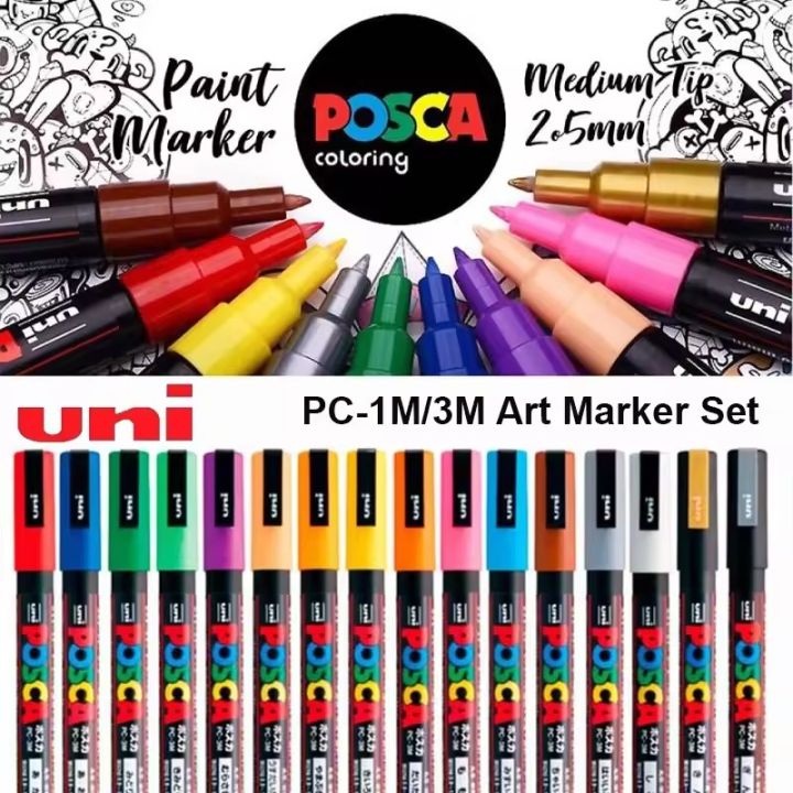 Uni Posca Markers Colors Set Waterproof Layerable after Drying