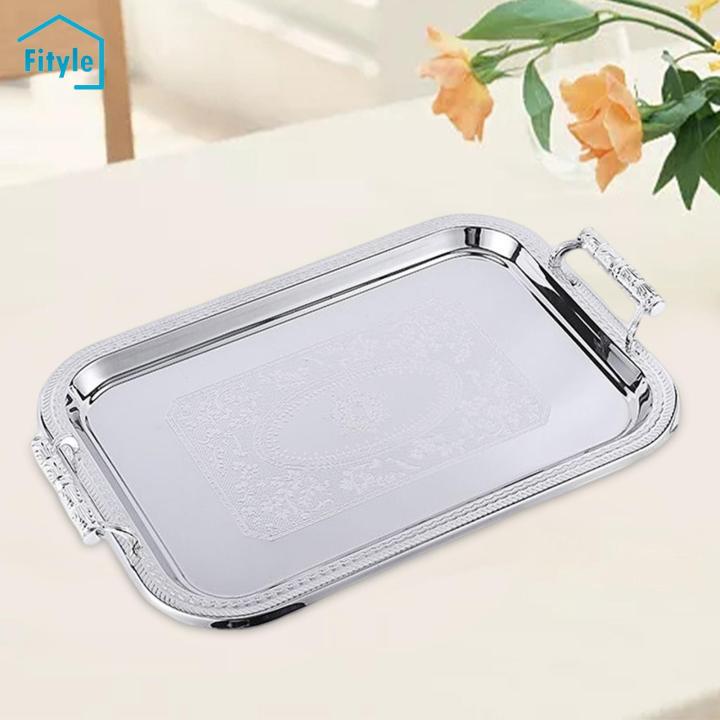 Fityle Stainless Steel Serving Tray with Handles Vanity Platter