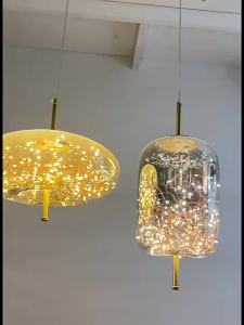 SXH  Light Luxury Creative Bedroom Bedside Pendant Lamp Long Line Personality Art Starry Sky Hotel Bar Restaurant Glass Small Pendant Lamp