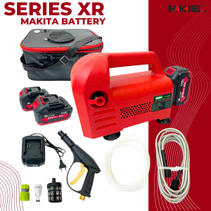 (XR SERIES)THAKITEC เครื่องฉีดน้ำแรงดันสูงไร้สาย แบต 21VXR SERIES แรงดัน 150 BAR 1200W พร้อมอุปกรณ์และกระเป่าใส่น้ำได้ ใช้งานได้เลย น้ำหนักเบา สีแดงดำ รุ่น TKHPXR