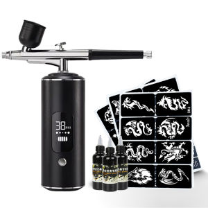 Temporary Tattoo Makeup Body Paint Airbrush Tattoo Kit With Black Ink 32 Designs Dragon Wolf Stencils For Art Design