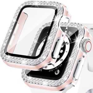 CNAGAIN Glass+Diamond case For Apple Watch series 8 7 6 se 5 4 3 2 1 45Mm 44Mm 42Mm 41Mm 40Mm 38Mm smart Watch case