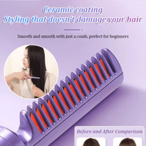 ✨ Rechargeable Comb for Straightening / Wireless Hair Brush / Ceramic Heated Brush / Travel Straightener / Fast Styling – Digital Display Wireless Hair Straightening Comb