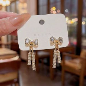 SWEET TIM Exquisite Dainty Bow Earrings Ornament Alloy Pendant Earrings Evening Zircon earring Fashion Accessories