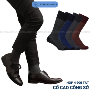 [Xả Hàng] Hộp 4 đôi tất nam cao cổ đi giày tây mẫu sọc xương cá vớ nam công sở chất liệu cotton cao cấp thoáng mát -GOM-MIX14-CB4