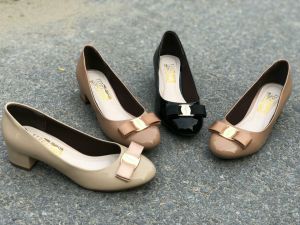 ( ẢNH THẬT KÈM VIDEO) Giày cao gót mũi tròn gót vuông 3 phân gắn nơ BB_893BB (HỖ TRỢ ĐỔI SIZE)