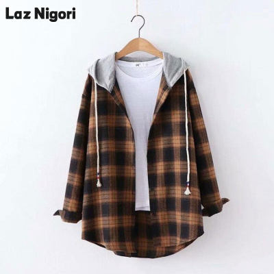 Laz Nigori women's plaid shirt hooded sun protection jacket