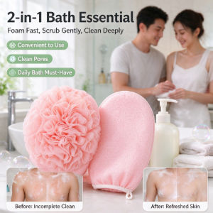 2-in-1 Exfoliating and Bathing Towel Powerful Dirt Removal Bathing Mitts Dual-side Use Gentle Bath Glove