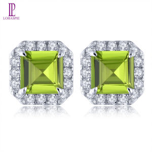 314Lohaspie Jewelry Real 2.6 Carats Earing Silver 925 Original Natural Peridot Stud Earring Peridot Stone Earrings Birthstone Peridot Earring For Women Jewelry