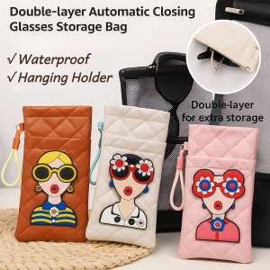 Double-layer Automatic Closing Glasses Storage Bag New Personality Genuine Leather Waterproof Eyewear Protector Case