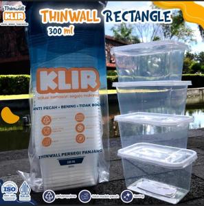Thinwall persegi 300ml + tutup/ kotak makan plastik KLIR - ANTI PECAH isi 25 pcs anti bocor terbening