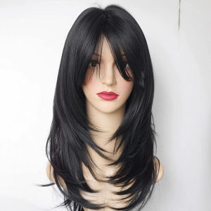 Cross-border wig European and American womens fashion chemical fiber headgear brown long straight hair multi-layer multi-color optional wig