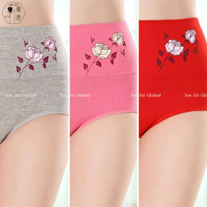 Joe Sir High Waist Cotton Underwear for Women Printed Rose Pattern Panty Plus Size Tummy Control and Hips Lift Panties