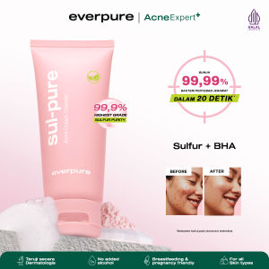 EVERPURE Sul-Pure Acne Cream Cleanser - Sabun Cuci Muka Anti Bakteri Bunuh 99.99% Bakteri Penyebab Jerawat Untuk Kulit Sensitif & Berjerawat Kontrol Minyak Berlebih Dengan Sulfur & BHA [BPOM]