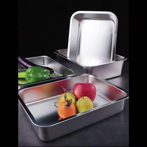 LZD  Stainless Steel Square Basin Flat Rectangular Square Plate Buffet Bowl Deepening Tray Fast Food Kitchen Sink with Lid Square