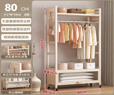 MOD White bedroom hanger with cabinet | Cloakroom organizer | Wardrobe | Space saving and large capacity | Sturdy and durable | Rak Baju Bilik
