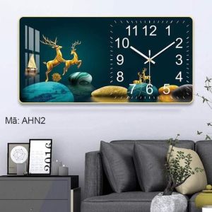 Tranh đồng hồ " Hươu tài lộc - AHN2 đồng hồ tráng gương pha lê 5D cao cấp tặng đinh móc treo