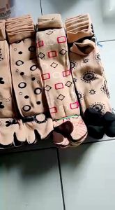 3 Pasang Kaus Kaki Jempol Wanita Muslimah Dewasa Motif Henna Panjang Telapak Hitam