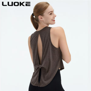Luoke Womens colorful cotton vest yoga suit hollowed out tailcoat sports cover loose and comfortable outdoor running top