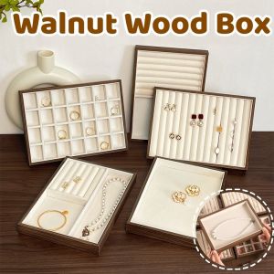 Jewellery Box Walnut Wood DisplayTray Retro Jewellery Holder Bracelet Ring Organizer Showcase Drawer