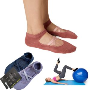 SOTOP 2 Pairs Breathable Yoga Socks Cotton Sweat-absorbent Grip Socks One Size Anti-slip Barre Socks Women