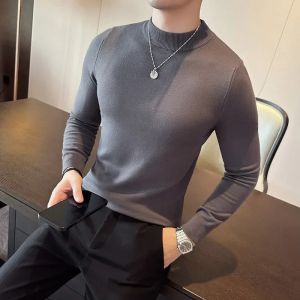 12 Colors Half High Neck Mens Sweater Autumn Winter Korean Solid Color Knitted Pullover Men Long Sleeve Slim Fit Casual Sweater2026