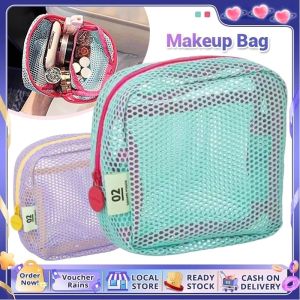 Makeup Bag Portable Travel Cosmetic Organizer Bag Candy Color Mesh Makeup Toiletry Storage Pouch