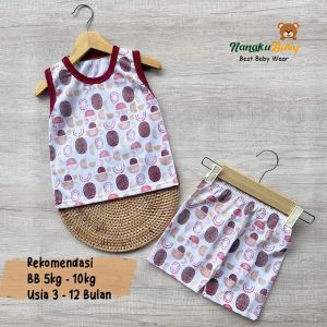 Nanaku Baby - (Motif Art) Setelan Baju Bayi Lengan Singlet Celana Pendek Bahan Teteron Cotton Usia 3-12 Bulan