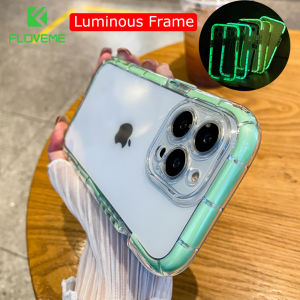 FLOVEME Luxury Luminous Color Frame Phone Case For iPhone 14 13 Pro Max Transparent Shell For 11 12 Pro Max X XR XS Max Shockproof Silicone Back Cover